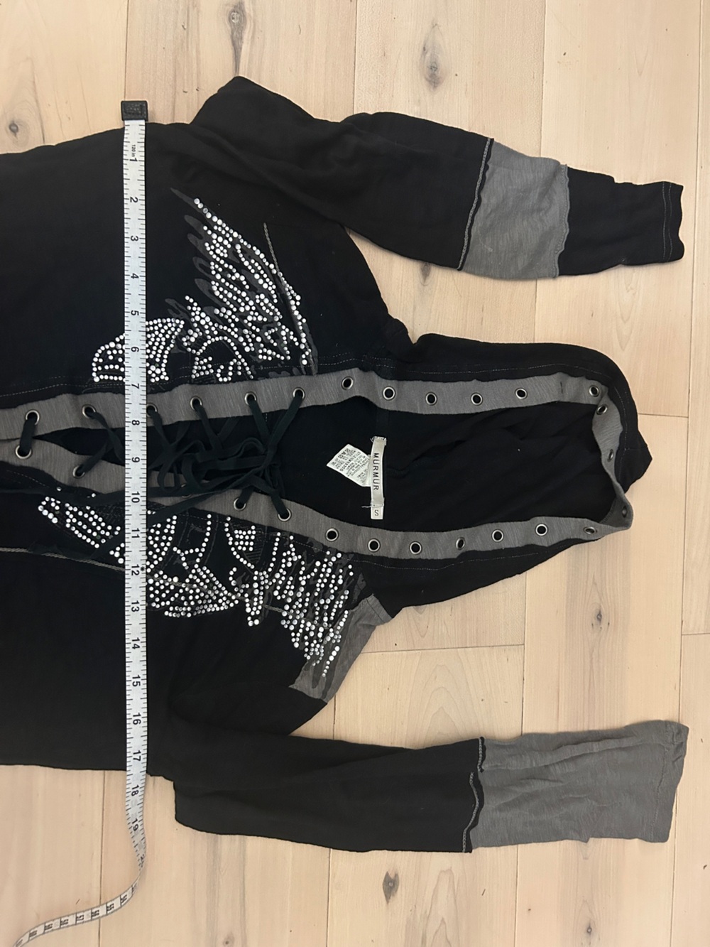 Y2K Mürmür Rhinestone Grommet Color Block Lace Up Hooded Top Grunge Goth S - Picture 7 of 14